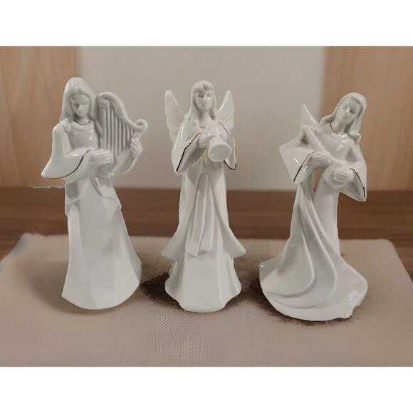 Mikasa Holy Night Nativity 3 Pc Angel Figurines Ivory Gold Trim 10" KT421 READ - Picture 1 of 12
